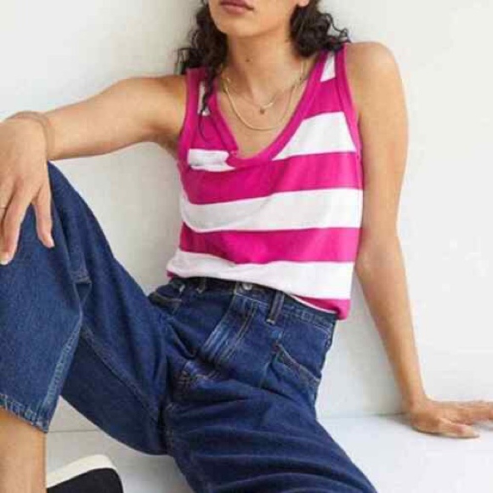 NWOT Anthropologie t.la striped white and bright pink tank size S